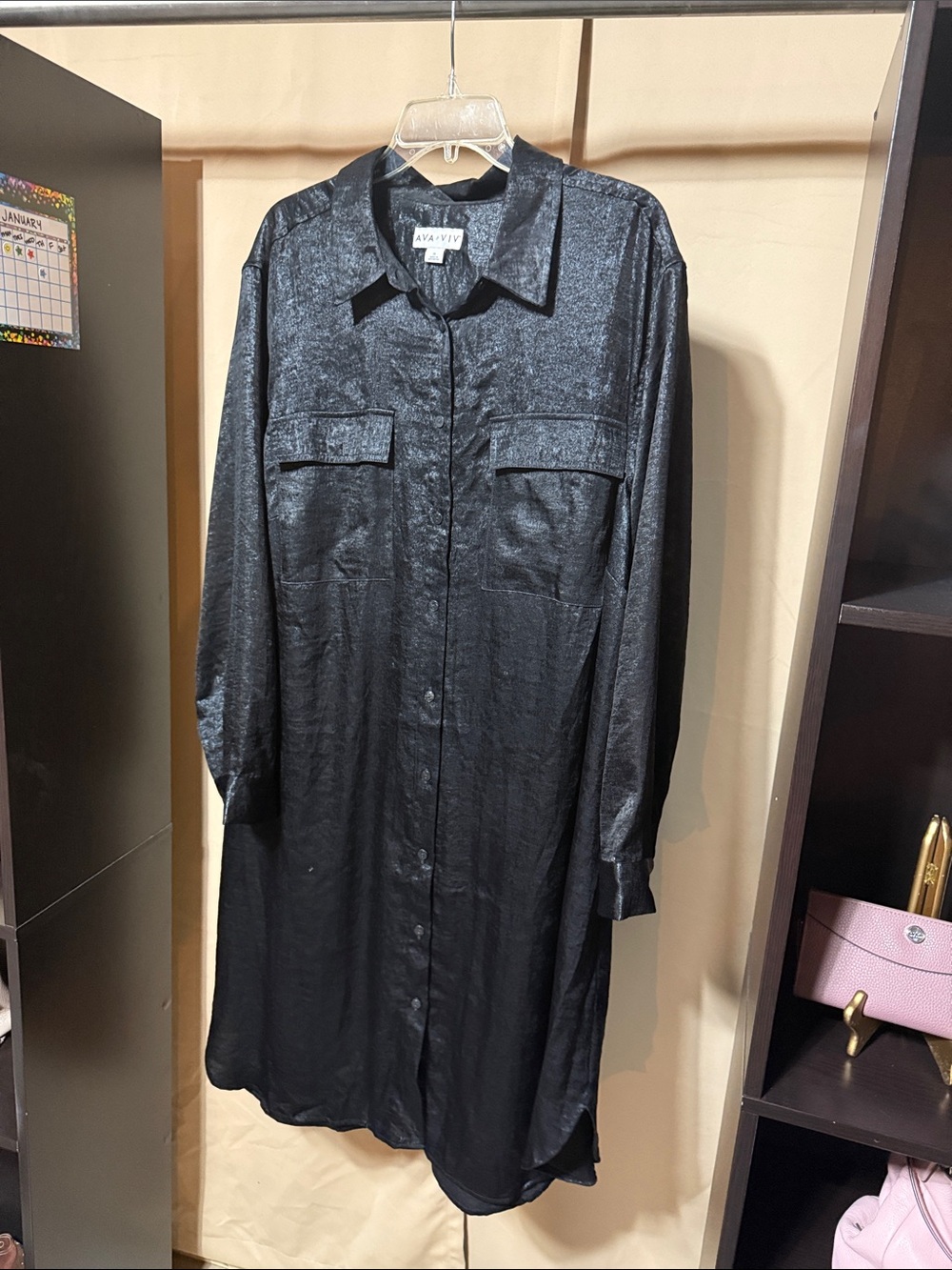 Ava & Viv Black Long-Sleeve Shirt Dress